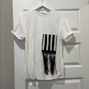 Zara Black and White Fringe Top